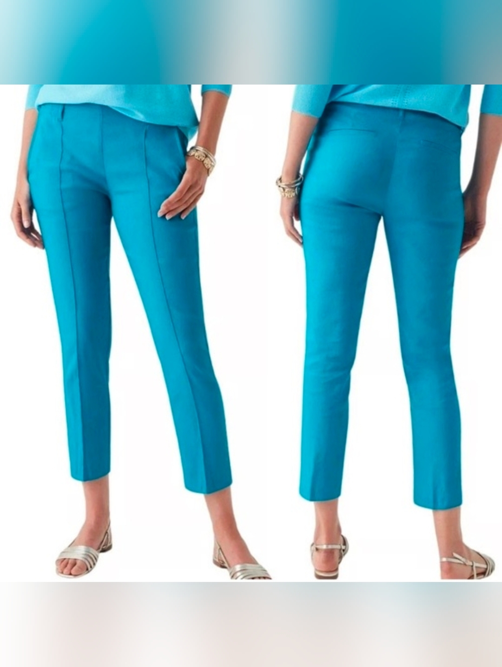M NWT J. Jill Mediterranean Blue Linen Blend Stretch Crop Pants